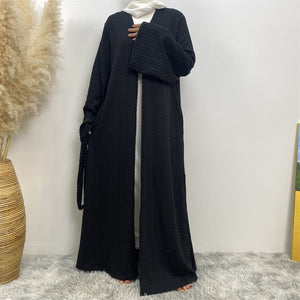 Knitted winter open abaya coatigan with matching belt