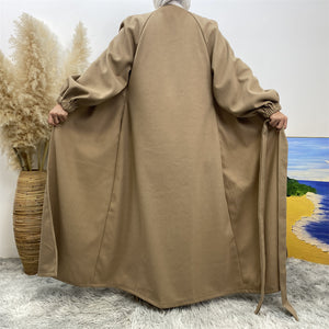 Back view of premium abaya coat with matching belt
