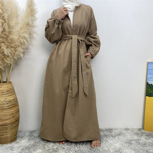 Caramel Winter Abaya Coat With Pockets.