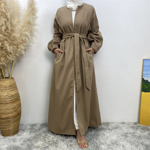 Thick premium winter abaya coat with balloon sleeves and belt