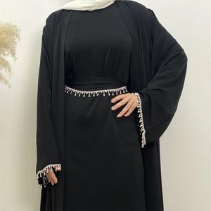 Noor Black Diamante 4 Piece Abaya Set.