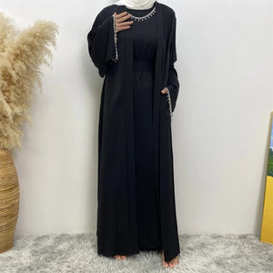 Noor Black Diamante 4 Piece Abaya Set.