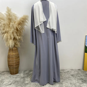 Noor Light Grey Diamante 4 Piece Abaya Set.