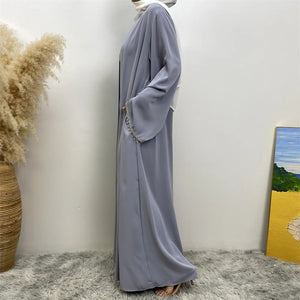 Noor Light Grey Diamante 4 Piece Abaya Set.