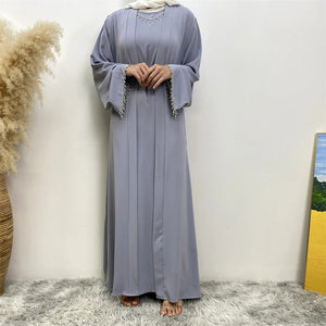 Noor Light Grey Diamante 4 Piece Abaya Set.