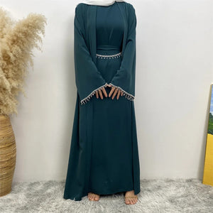 Noor Emerald Green Diamante 4 Piece Abaya Set.