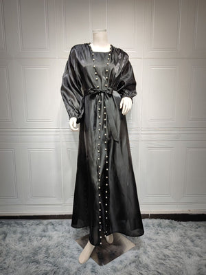 Imaan Black Pearl 5 Piece Organza Shimmer Abaya Set.