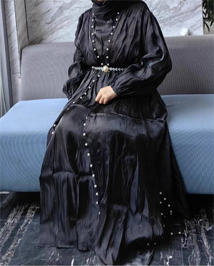 Imaan Black Pearl 5 Piece Organza Shimmer Abaya Set.