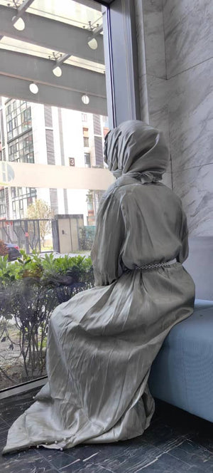 Imaan Mint Pistachio Green Pearl 5 Piece Organza Shimmer Abaya Set.