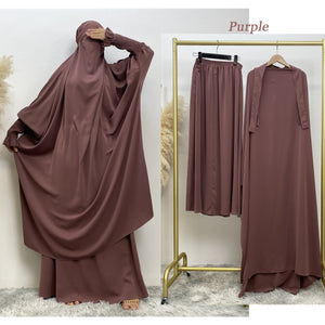 Back view of modest khimar and skirt abaya set