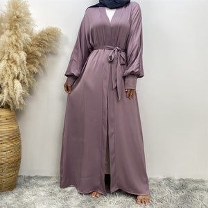 Lina Lilac Mauve Satin Textured Open Abaya.
