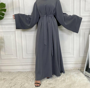 Hira abaya in nidha fabric with loose fit and matching belt