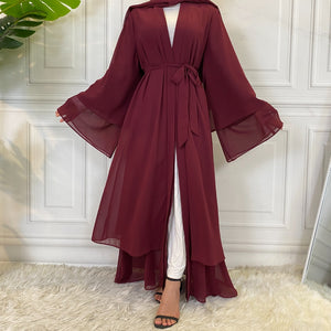 Malaika 2-tier chiffon open abaya with layered drapes