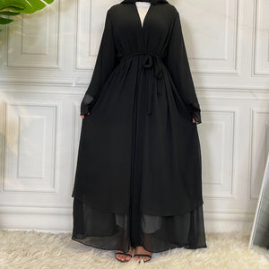 Elegant chiffon abaya with matching belt for modest wear