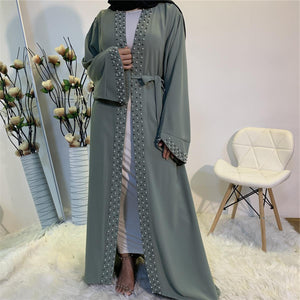 Elegant abaya with scattered pearls and matching belt