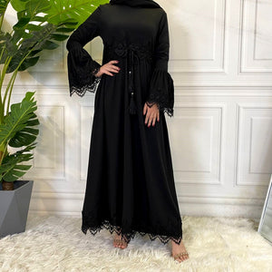 Elegant nidha and lace abaya with attached rope belt