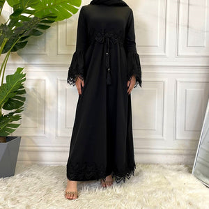 Zainab abaya with lace trim on sleeves and waist