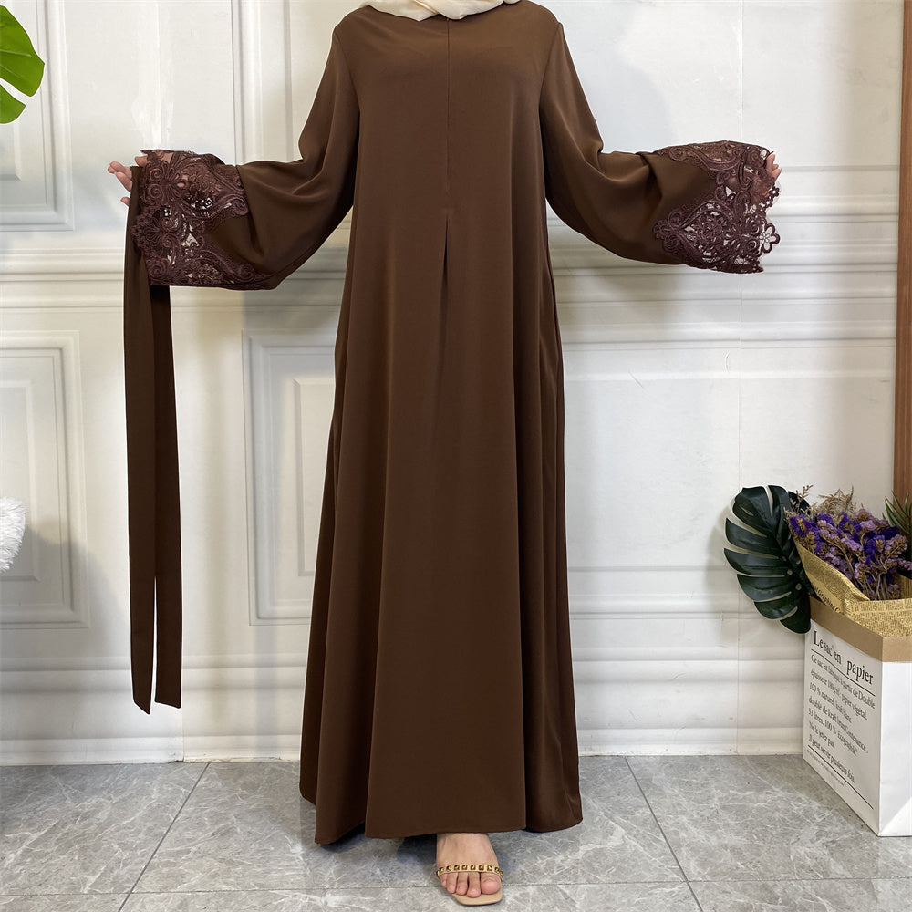 Aira Lace Closed Zip Abaya - Chocolate Brown