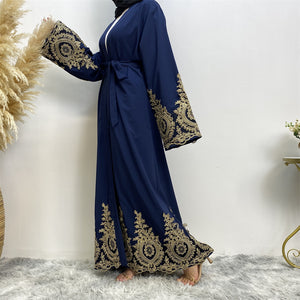 Occasion wear black abaya with gold lace trim