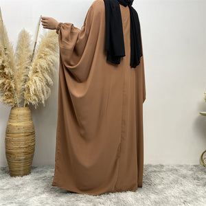 Back view of Fiza Farasha abaya in nidha fabric showing modest flow