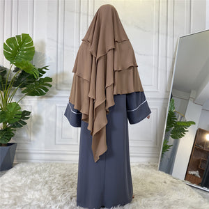 3 layer diamond khimar with built-in niqab and tie backs