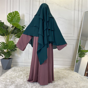3 layer diamond khimar with built-in niqab and tie backs