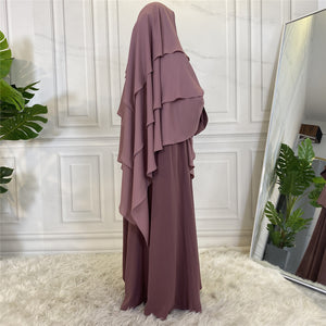 3 layer diamond khimar with built-in niqab and tie backs