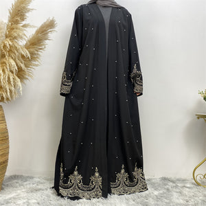 Bronze embroidered sleeve open abaya for modest fashion