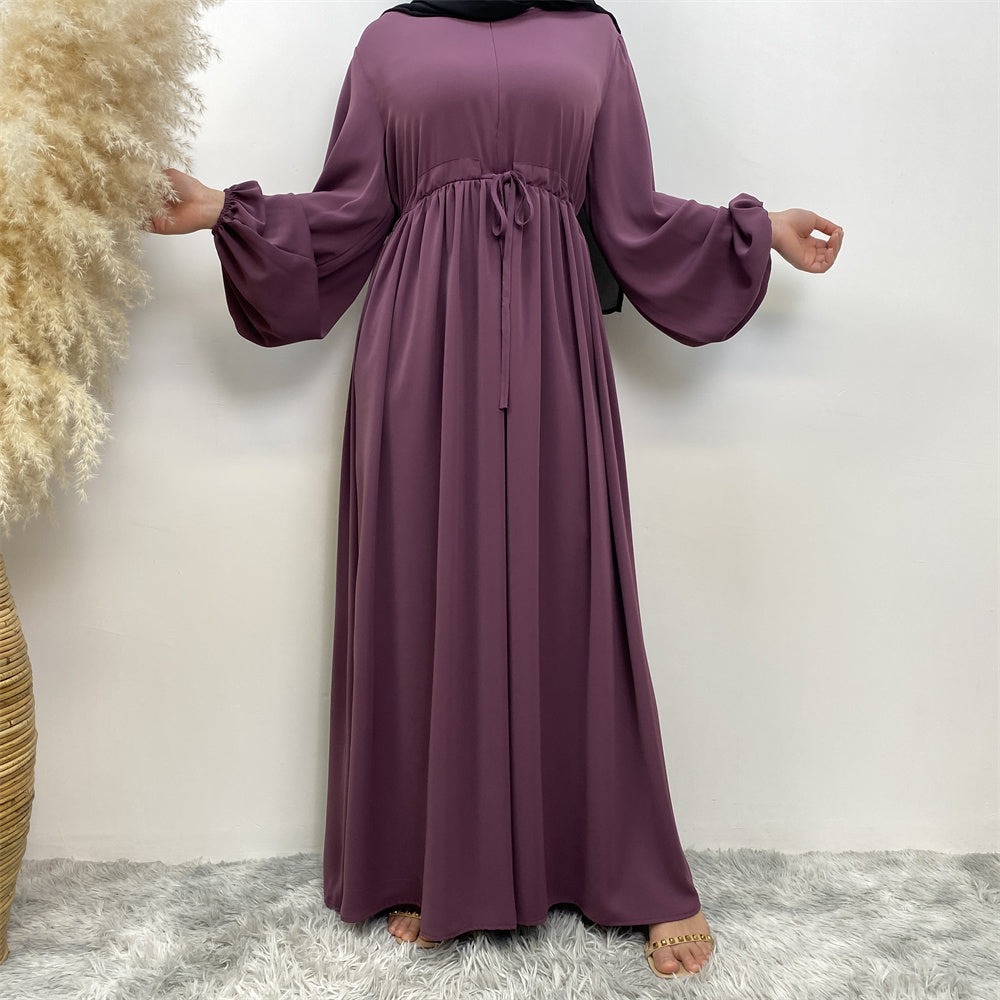 Closed abaya with partway front zip for nursing access