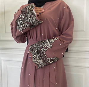 Bronze embroidered sleeve open abaya for modest fashion
