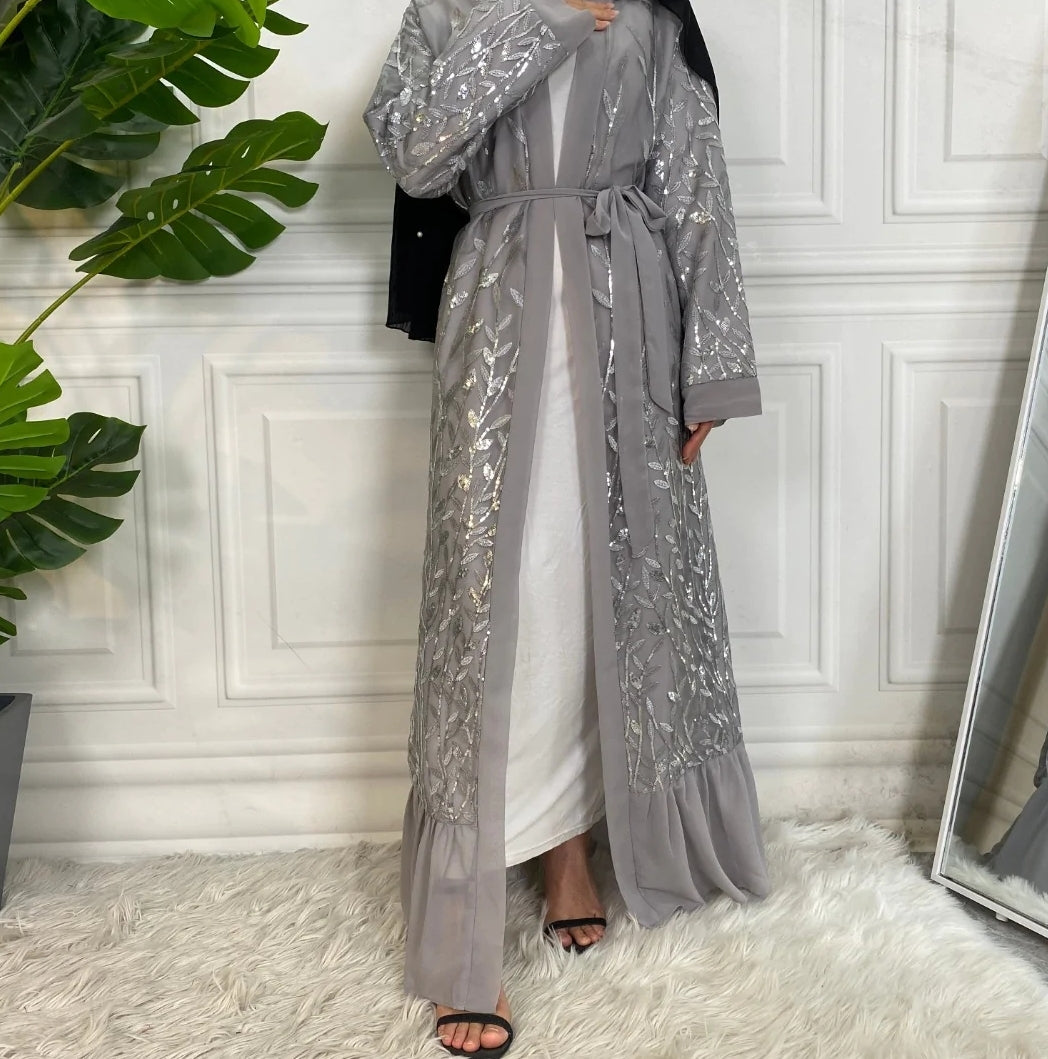 Kinza Abaya Sequin Bodice & Chiffon Ruffle | Elegant Modest Occasion wear Jamila Modesty Kinza Abaya Sequin Bodice & Chiffon Ruffle | Elegant Modest Occasion wear Jamila Modesty