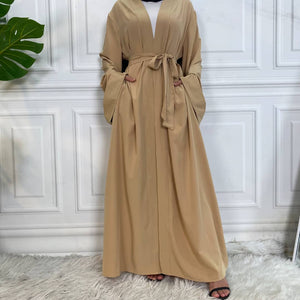 Dua open abaya with matching belt, crafted from high quality soft polyester