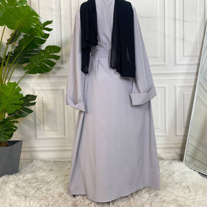 Dua open abaya with matching belt, crafted from high quality soft polyester