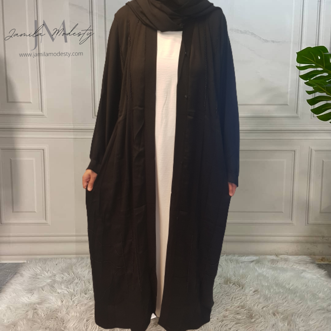 Minaar Black Open Button Abaya