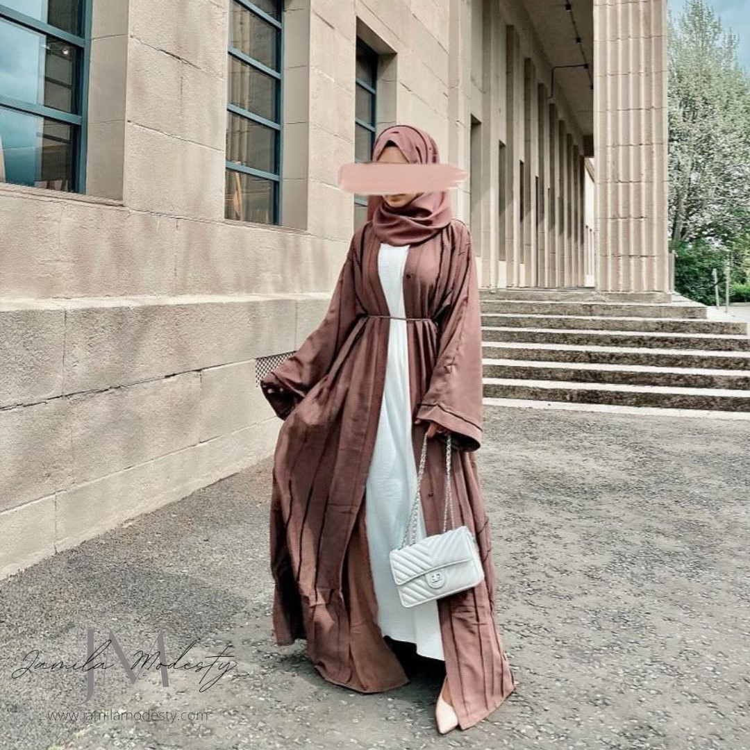 Minaar Mocha Open Button Abaya
