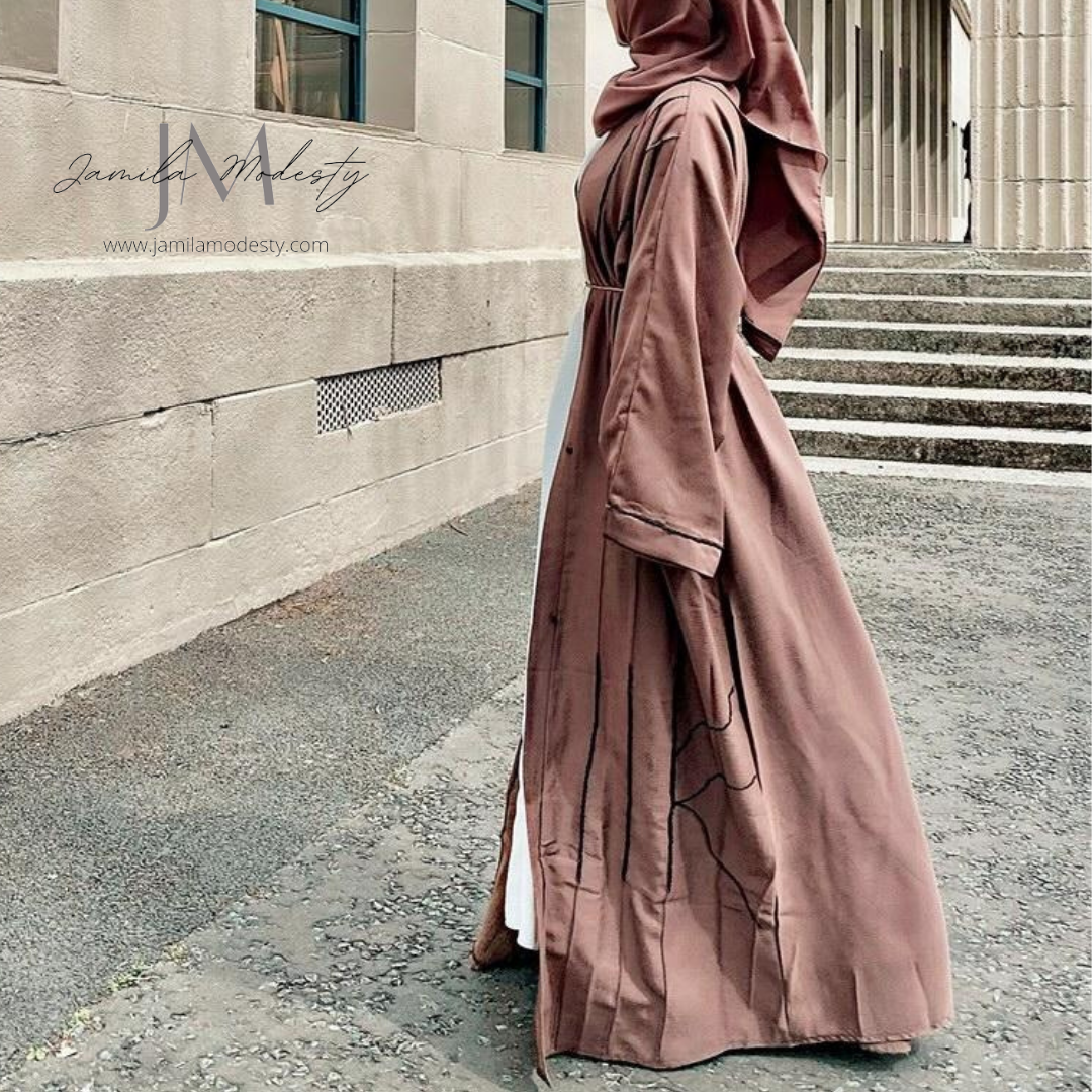 Minaar Mocha Open Button Abaya