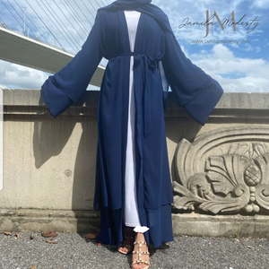 Malaika 2-tier chiffon open abaya with layered drapes