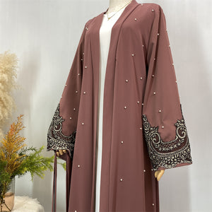 Bronze embroidered sleeve open abaya for modest fashion