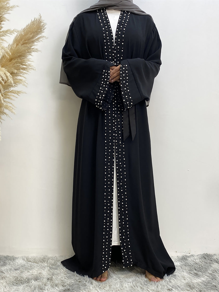 Elegant abaya with scattered pearls and matching belt