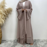 Front view of Malaika 2-tier open abaya in chiffon