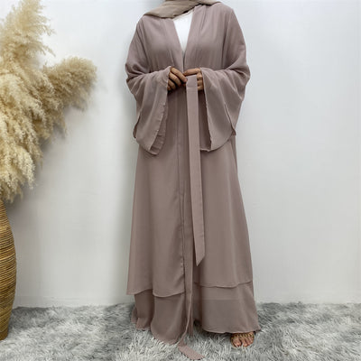 Front view of Malaika 2-tier open abaya in chiffon