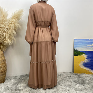 Back view of Gazala open abaya showing flowy chiffon georgette drapes
