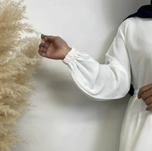 Load image into Gallery viewer, Dina White Elasticated Sleeve Closed Abaya
