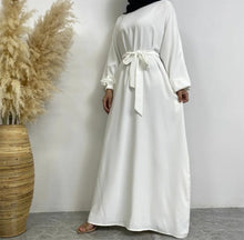 Load image into Gallery viewer, Dina White Elasticated Sleeve Closed Abaya
