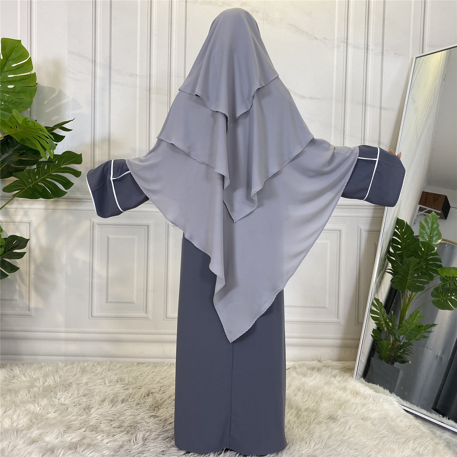 Back view of diamond cut khimar showing full coverage