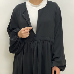 Closed abaya with partway front zip for nursing access