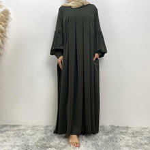 Load image into Gallery viewer, Aqsa Khaki Green Closed Full Flare Abaya

