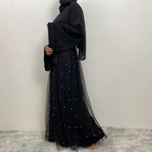 Load image into Gallery viewer, Laila Black Net and Pearl Open Abaya EXCLUSIVE BY JM
