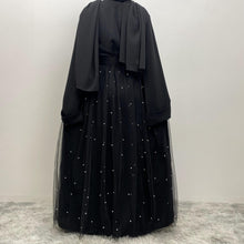 Load image into Gallery viewer, Laila Black Net and Pearl Open Abaya EXCLUSIVE BY JM
