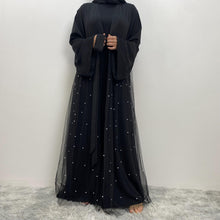 Load image into Gallery viewer, Laila Black Net and Pearl Open Abaya EXCLUSIVE BY JM
